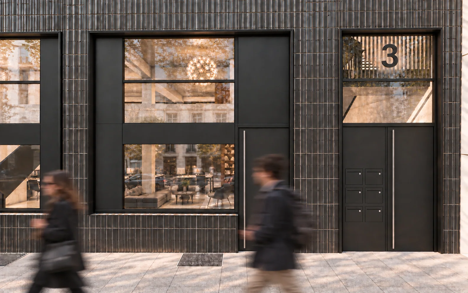 Detailansicht · Eingang und Fassade